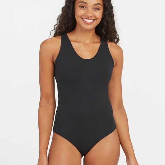 Spanx Suit Yourself Scoop Neck Tank Bodysuit Womens M Black Stretch Shaping - Picture 1 of 5